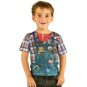 NWT Faux Real Farmer Hillbilly Boy's 4T T-Shirt Halloween Costume Realistic New